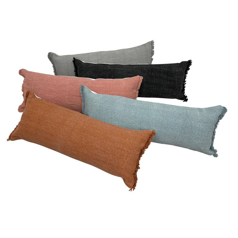 Sevita Light Blue Solid Stonewash Throw Pillow with Fringe