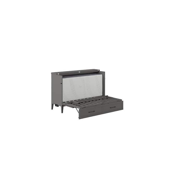 Solid Wood Murphy Bed Chest with Mattress & Charger - Twin, Full Sizes - Grey Finish