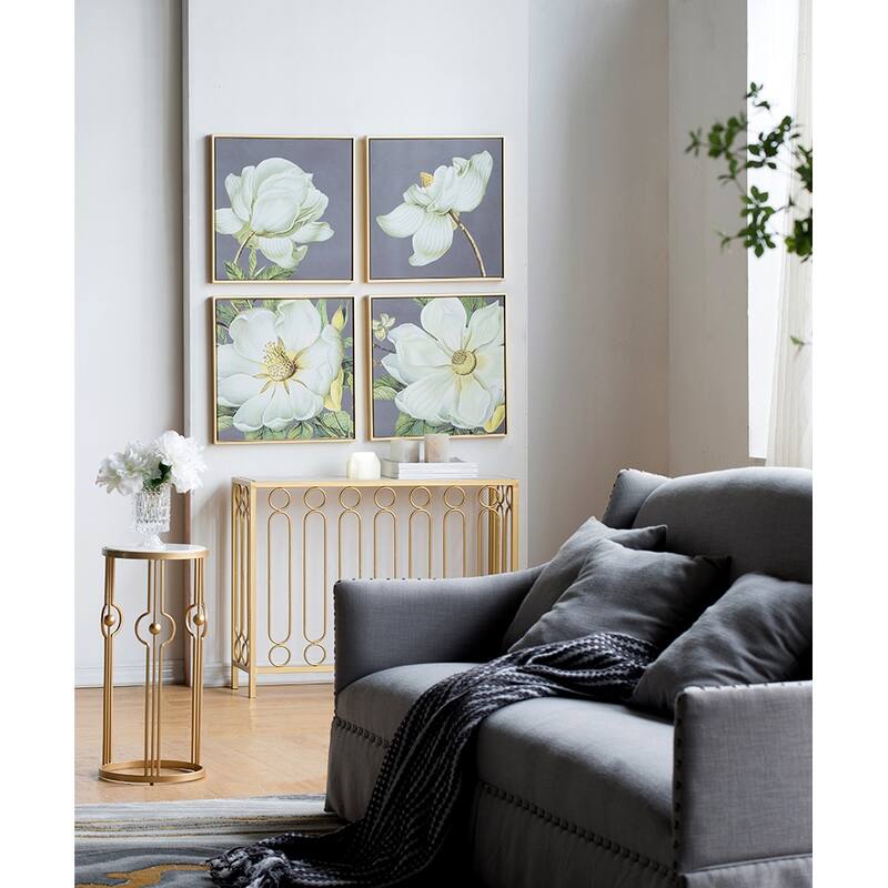 Modern White and Gold Botanical Wall Decor with Pine, for Living Room Dining Room Bedroom Hallway Set of 4