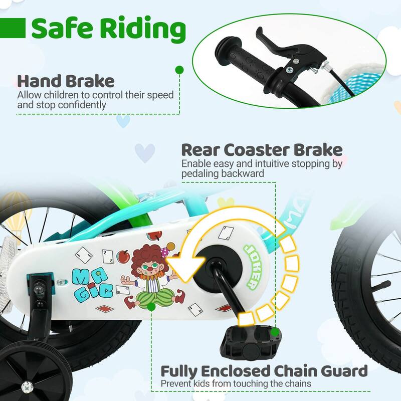 Costway 12”/14”/16”/18” Kids Bike with Training Wheels, Basket, Hand & - See Details