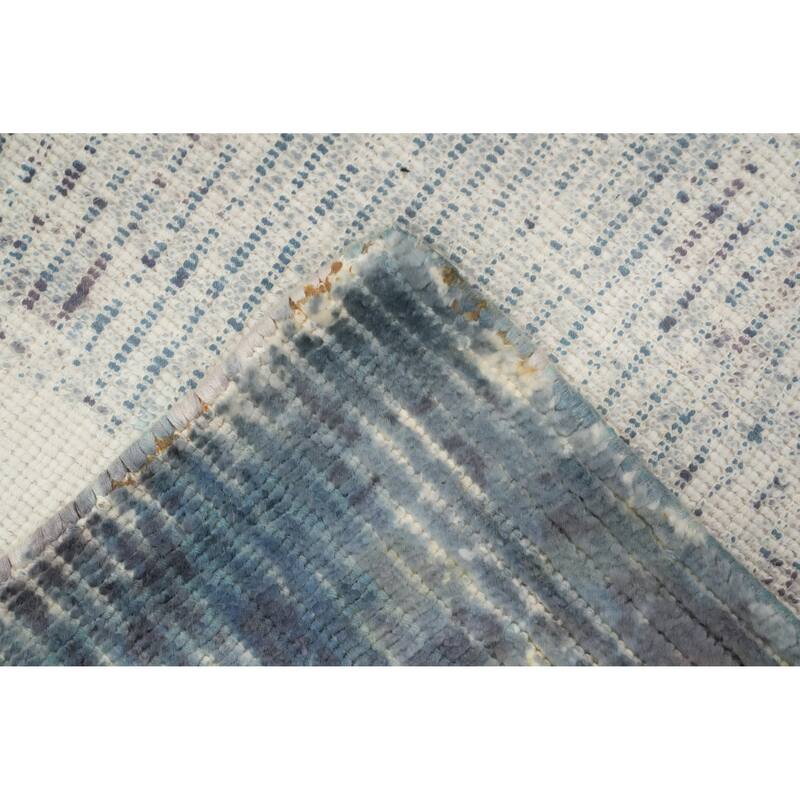 Hand Knotted Oriental Viscose Silk Carpet Modern All-Over Greys & Charcoal Abstract Area Rug - 7' 11'' X 5' 0''