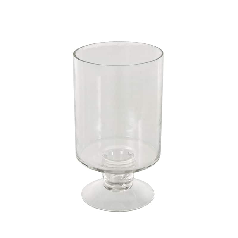 Glass Wide Candle Holder with Elevated Base - Clear - Roche River Decor - 5"W x 5"L x 9"H