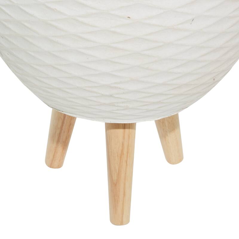 Ceramic Geometric Diamond Patterned Planter with Wood Tripod Legs - Set of 2 White or Gray - Roche River Decor