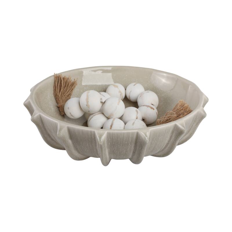 Pottery Earthenware Decorative Bowl with Sculpted Rim - 16" Taupe - 15.5" x 15.5" x 5"