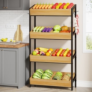 Industrial 4-Tier Vegetable and Fruit Storage Rack Stand,Potato and Onion  Bin with Storage,Wood Shelf Unit Snack Stand - Bed Bath & Beyond - 37101956