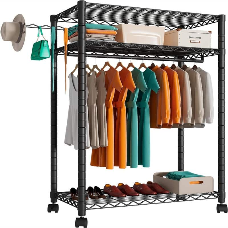 Rolling Garment Rack with 3 Shelves
