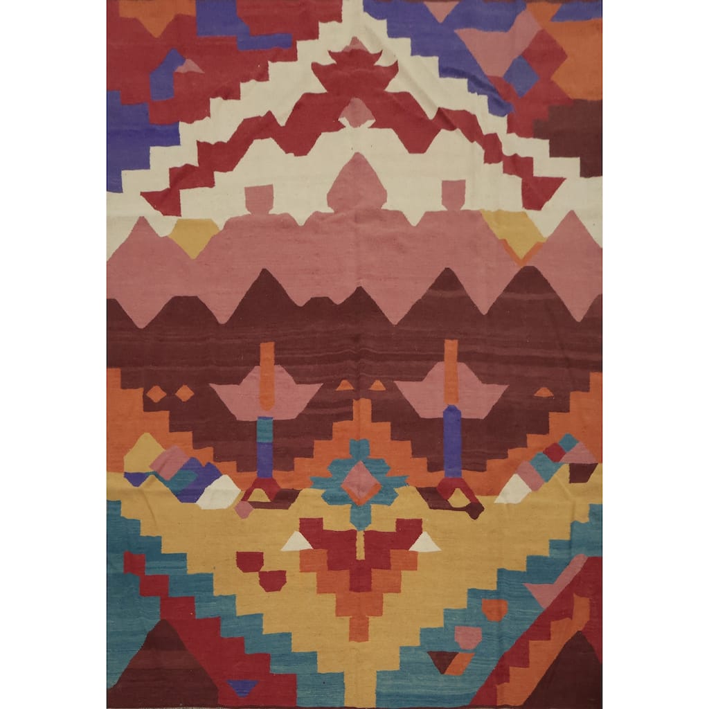 Hand Woven Oriental 100% Wool Carpet Southwestern Modern Multi-Colored Kilim Area Rug - 9' 10'' X 8' 0''