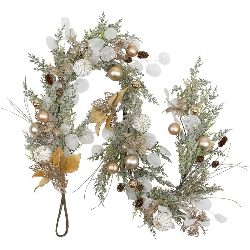 Glittered Poinsettia and Ornaments Artificial Christmas Garland - 6' x 7" - Unlit