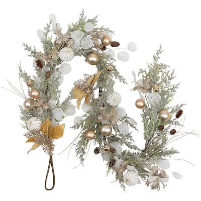 Glittered Poinsettia and Ornaments Artificial Christmas Garland - 6' x 7" - Unlit