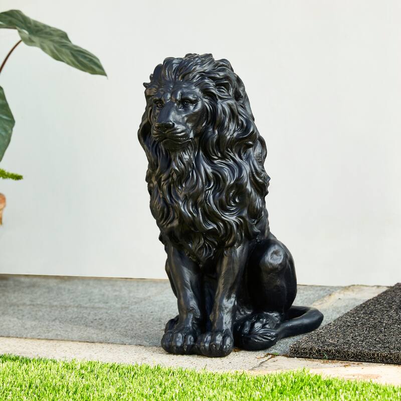 20.75"H MGO Black Guardian Sitting Lion Statue Porch Sign Outdoor Decoration Gifts by Glitzhome
