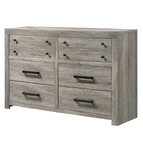 Transitional Style Wooden Dresser with Bar Handles and Grain Details, Gray