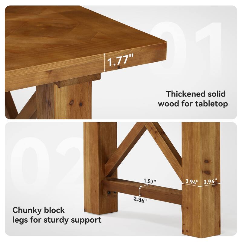 63-Inch Farmhouse Dining Table for 4-6, Solid Wood Kitchen Table