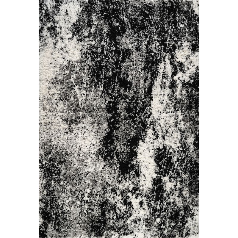 Noori Rug Lux Ridley Abstract Modern 2-inch Thick Shag Rug - 4'3" x 6'0" - Grey/Black