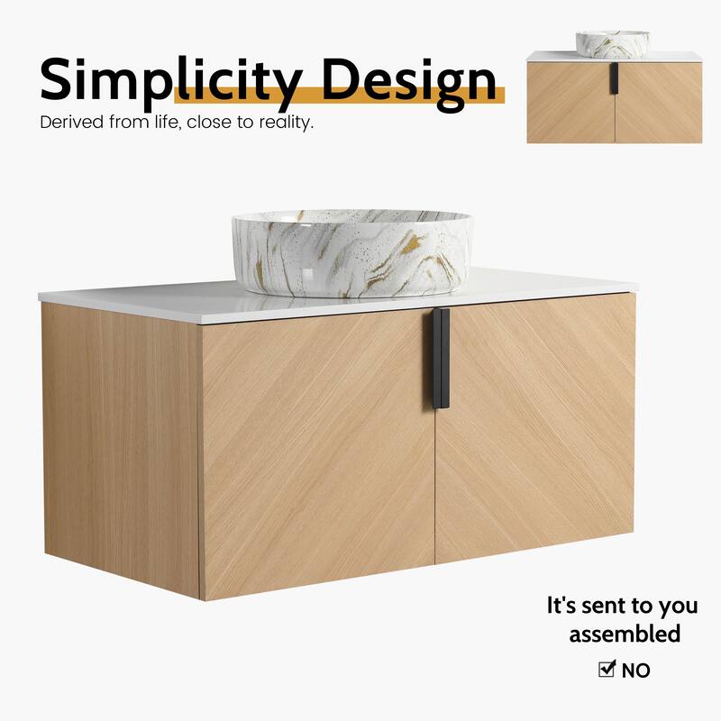 Bathroom Vanity With Sink In 30/36 Inch, Floating Bathroom Vanity With 2 Soft Close Doors