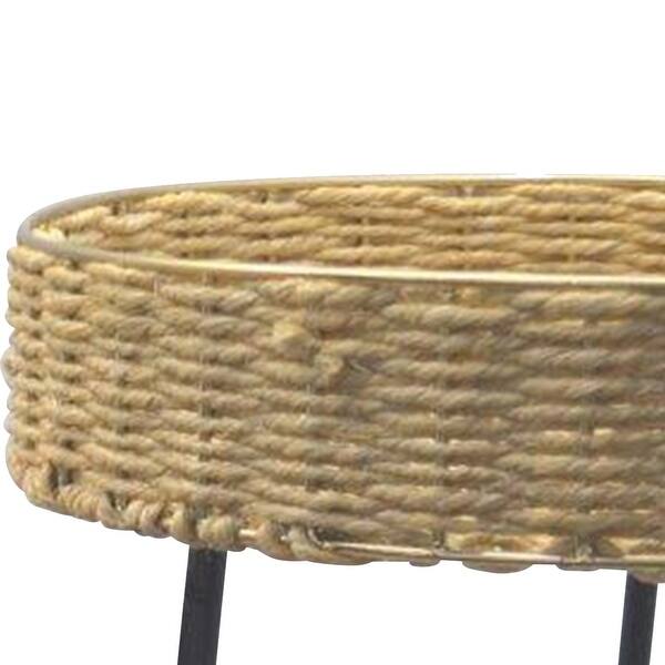 Round Tray Top Woven Rattan Coffee Table With Tubular Legs Black And Brown On Sale Overstock 31798441