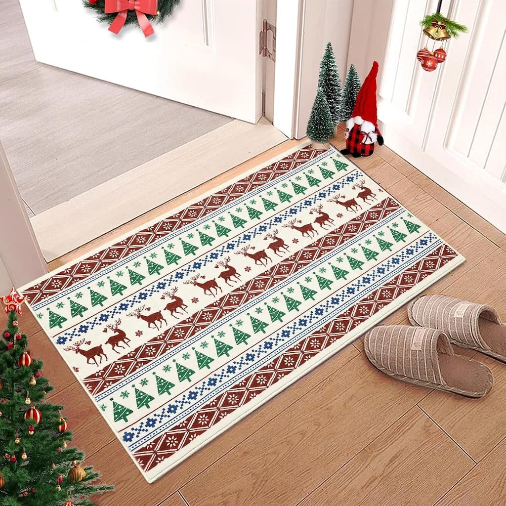 Snowflake Christmas Holiday Decorative Area Rug, for Bedroom Living Room, Colorful