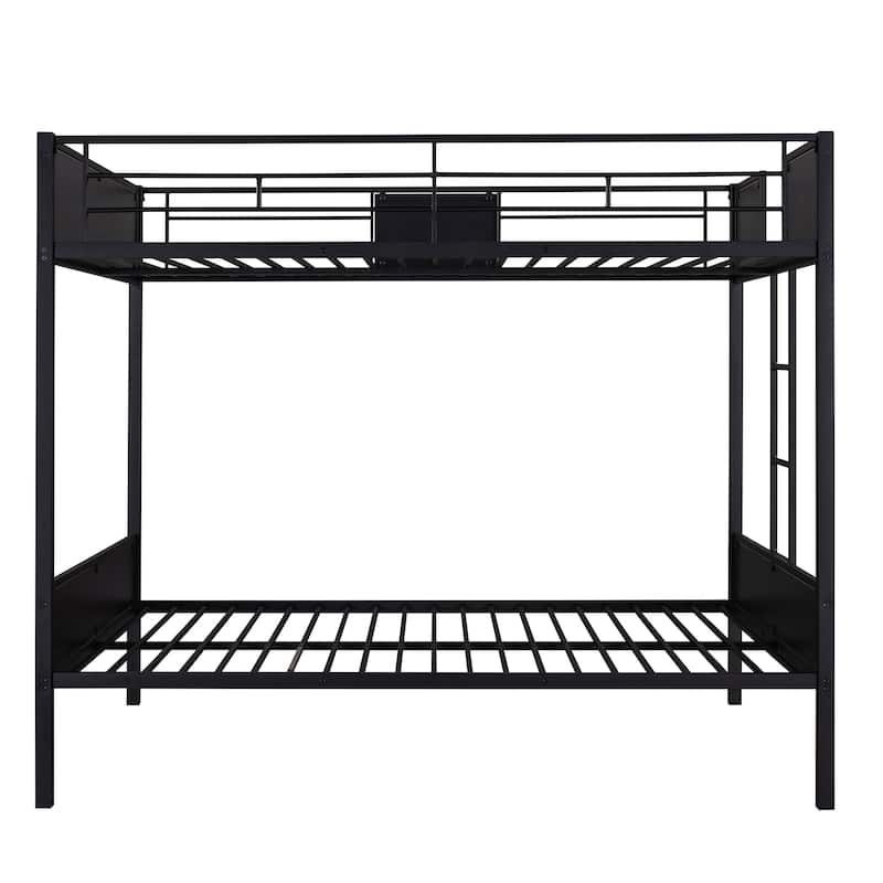 Full-over-full bunk bed modern style steel frame bunk bed with safety rail, built-in ladder