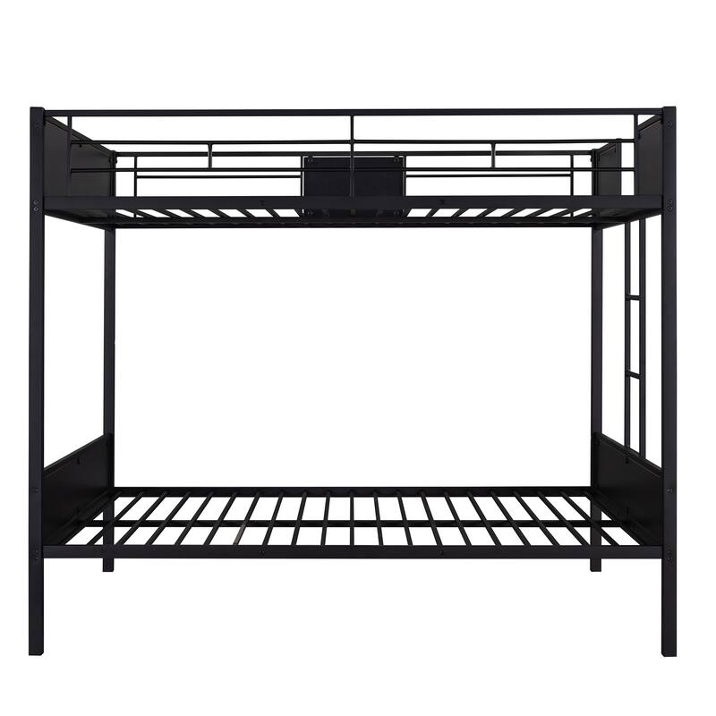 Modern Steel Frame Full-Over-Full Bunk Bed with Safety Rail and Built-in Ladder
