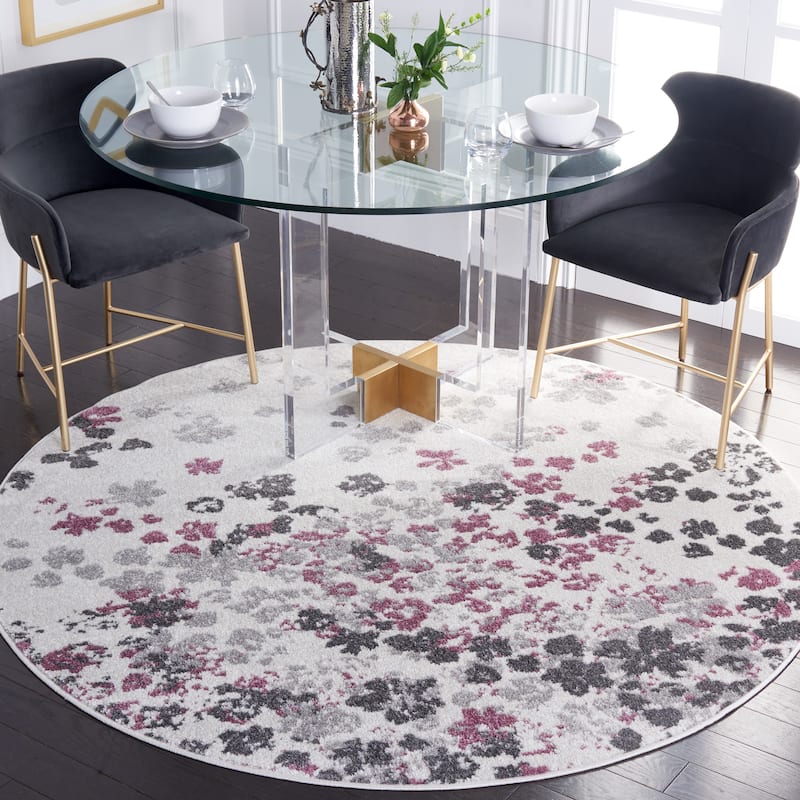 SAFAVIEH Adirondack Venelina Vintage Floral Rug - 8' Round - Ivory/Purple