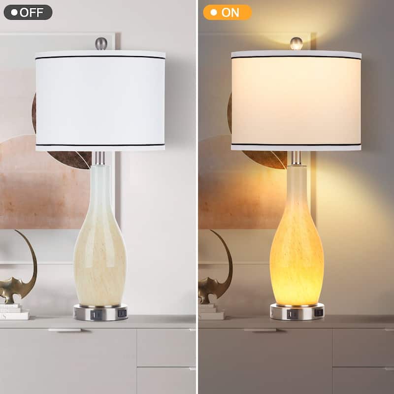 26.5'' Table Lamp with Nightlight 2in1 with Glass Vase Style (Set of 2) - 12'' x 12'' x 26.5'' (L x W x H)