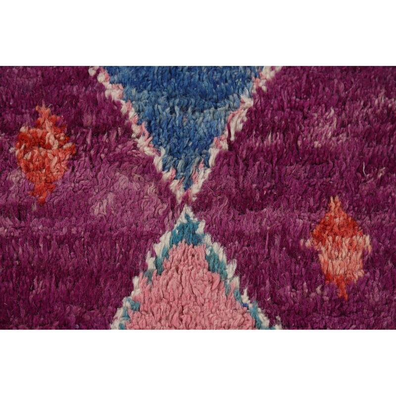 Hand Knotted Oriental 100% Wool Carpet Modern Geometric Purples Moroccan Area Rug - 8' 6'' X 4' 11''
