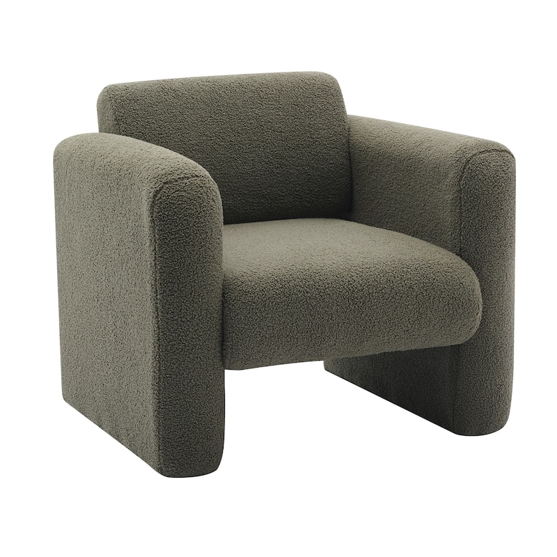 Seaweed Green Modern 30.7" Lambskin Sherpa Fabric Upholstered Accent Chair with Back and Pillow for Living Room