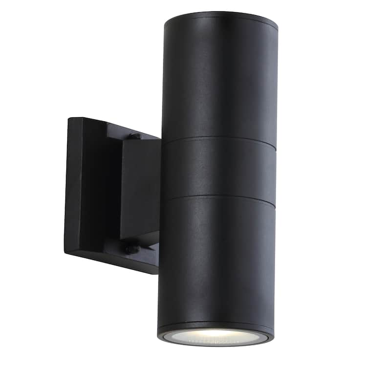 Lauren 2-Light Modern Midcentury Cylinder Outdoor Metal/Glass Integrated LED Wall Sconce with Uplight, by JONATHAN Y