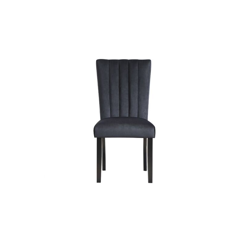 Set of 2 Black Velvet Dining Chairs with Channel Tufted Back - 25.25” x 19.50” x 38.25”