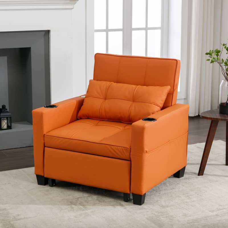 3-in-1 Pull out Convertible Futon Sleeper Armchair Beds with USB Ports