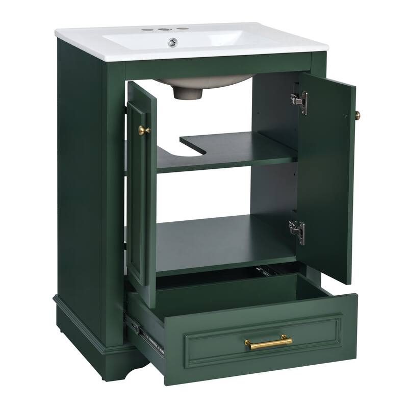 24" Bathroom Vanity with Sink, Modern Gray-Blue MDF & Solid Wood Cabinet with 1 Drawer, Soft Closing Doors