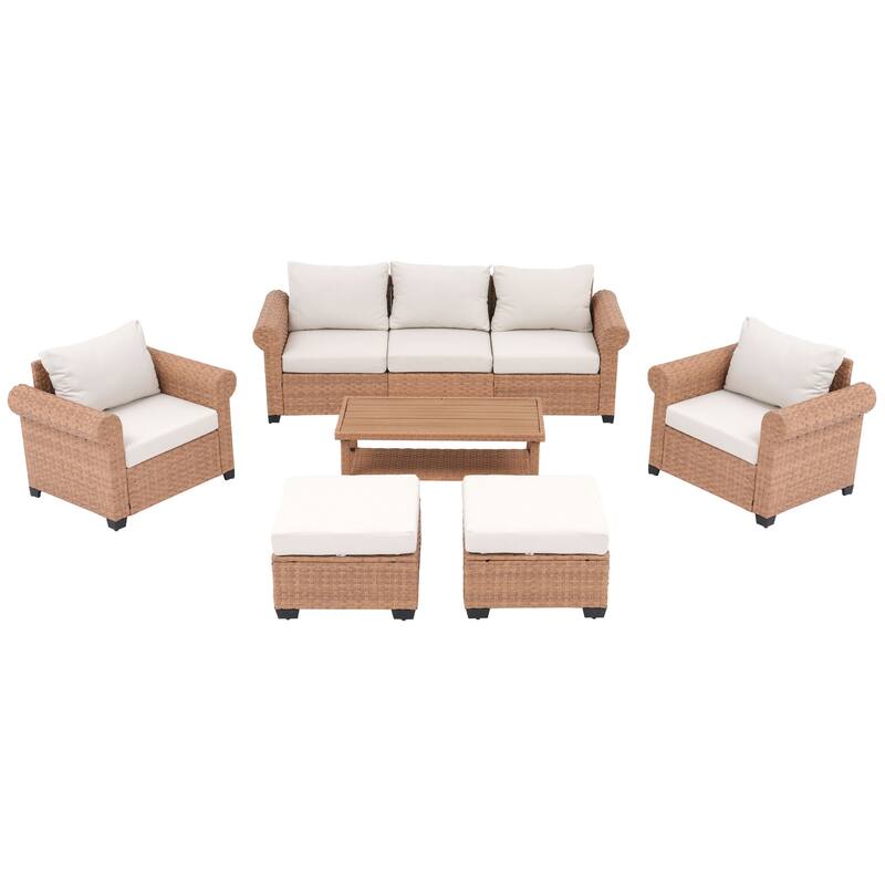 Outdoor 6-Piece Pe Rattan Garden Patio Sofa Set