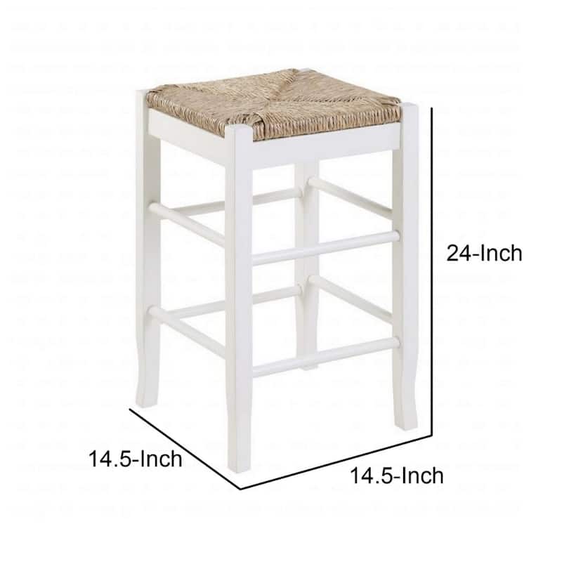 Square Wooden Frame Counter Stool with Hand Woven Rush - 24 H x 14.5 W x 14.5 L Inches
