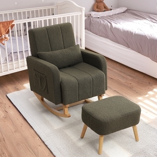 HOMYKA 27.95” Rocking Chair, Teddy Velvet Fabric with Pillow and Ottoman