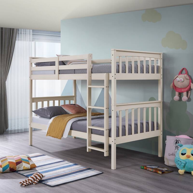 Ames Twin Over Twin Solid Wood Standard Bunk Bed - White - Twin