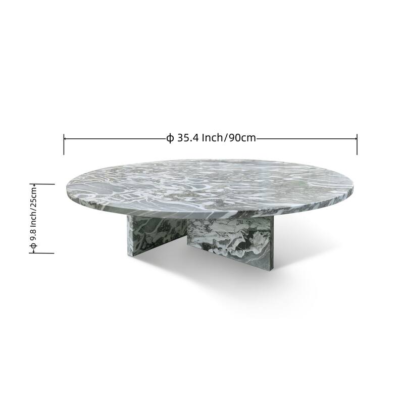 Roomfitters Round Marble Coffee Table, Natural Stone Living Room Table, Solid Marble Low Profile Design