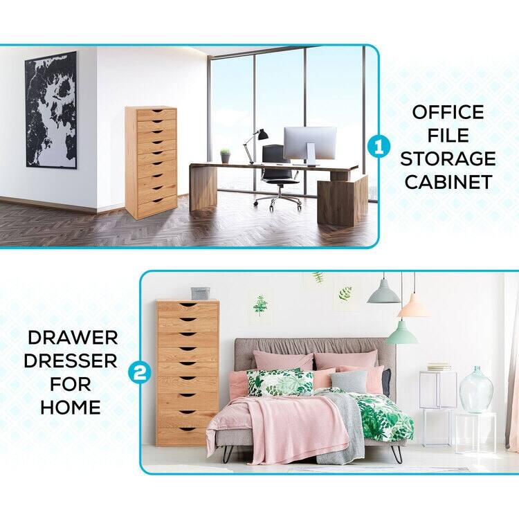Narrow Wooden 9-Drawer Cabinet with Smooth-Glide Drawers, Top Storage Shelf, and Space-Saving Design