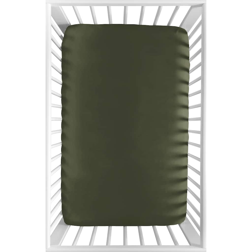 Dark Green Woodland Camo Baby Boy Fitted Mini Portable Crib Sheet For Portable Crib Pack Play - Solid Hunter Forest Olive Rustic