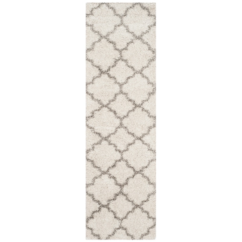 SAFAVIEH Hudson Shag Jeryl Glam Trellis 2-inch Area Rug - 2'3" x 14' Runner - Ivory/Grey