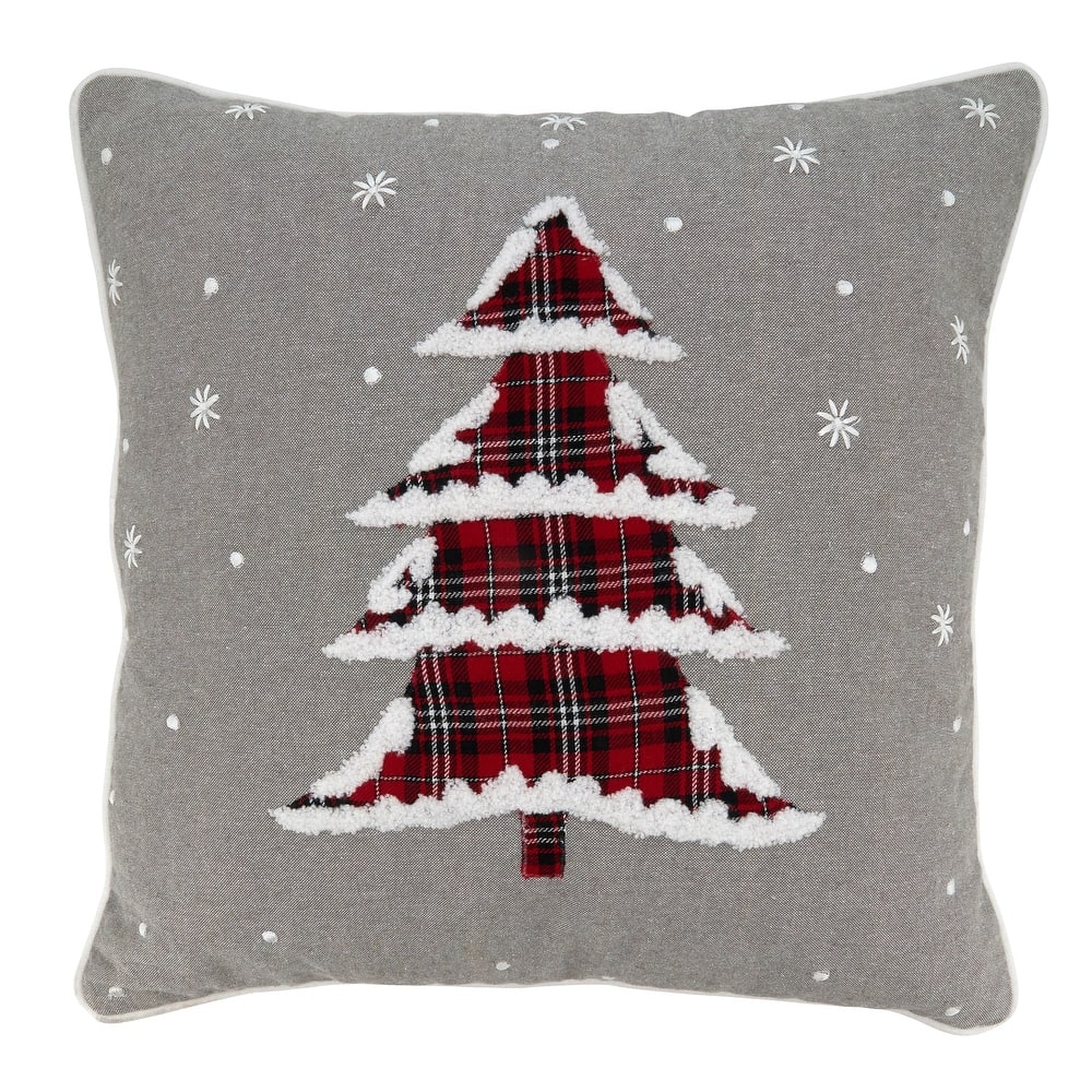 Throw Pillow With Plaid Christmas Tree Design