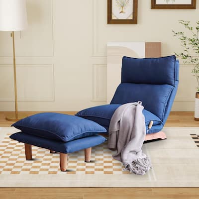 Fabric Upholstered Adjustable Backrest Leisure Chaise Recliner Chair with an Ottoman