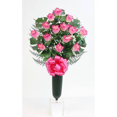 Flat Rosebud & Gypsophilia X17 Cemetery Vase - N/A