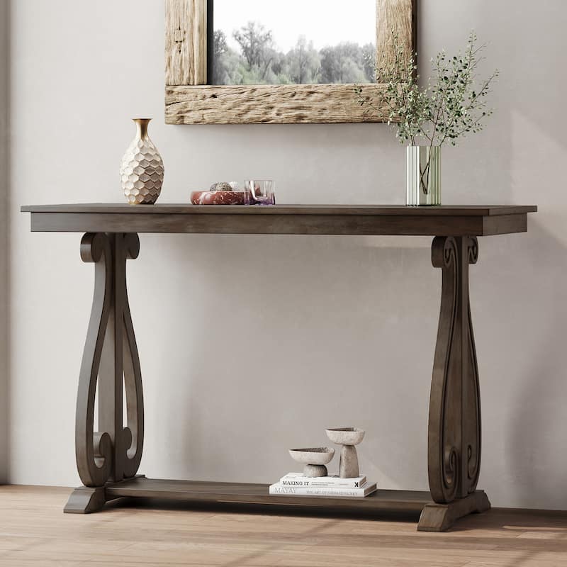 48-Inch Rustic Vintage Console Table --- Farmhouse Style Entryway Table with Open Shelf and Sturdy Construction