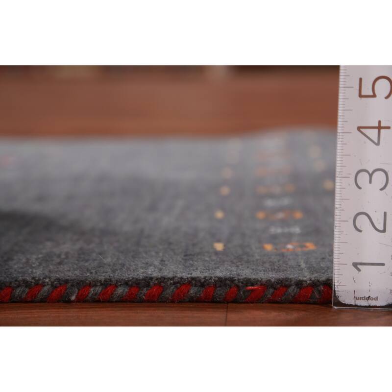 Hand Knotted Oriental 100% Wool Carpet Tribal Tribal Greys & Charcoal Gabbeh Area Rug - 5' 1'' X 2' 9''