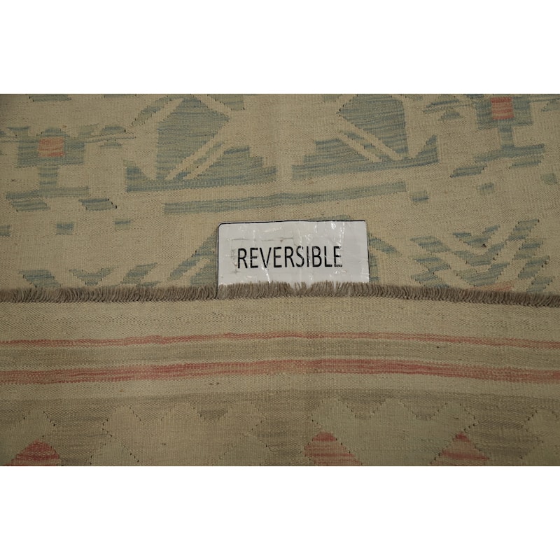 Hand Woven Oriental 100% Wool Carpet Southwestern Tribal Beige & Ivories Kilim Area Rug - 8' 11'' X 5' 10''