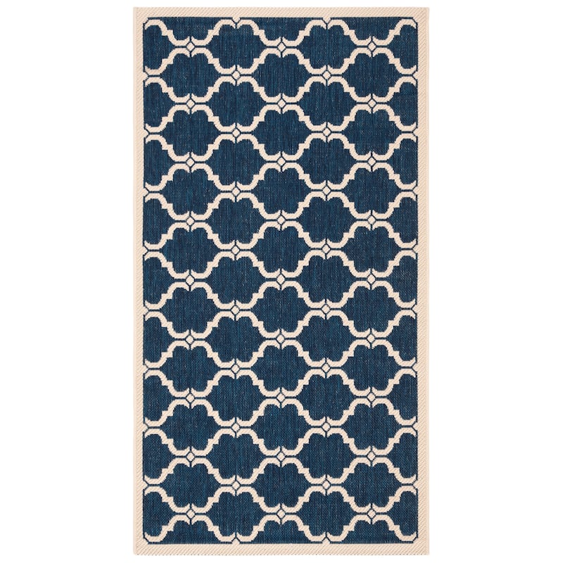 SAFAVIEH Courtyard Charleen Indoor/ Outdoor Waterproof Patio Backyard Rug - 2'7" x 5' - Navy/Beige