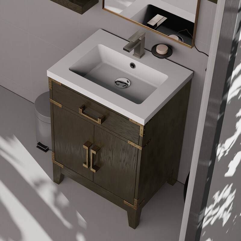 Acrylic Top Bathroom Vanity Set with Soft-Close Doors, Spacious Interior Cabinet & 18" x 24" Mirror Included