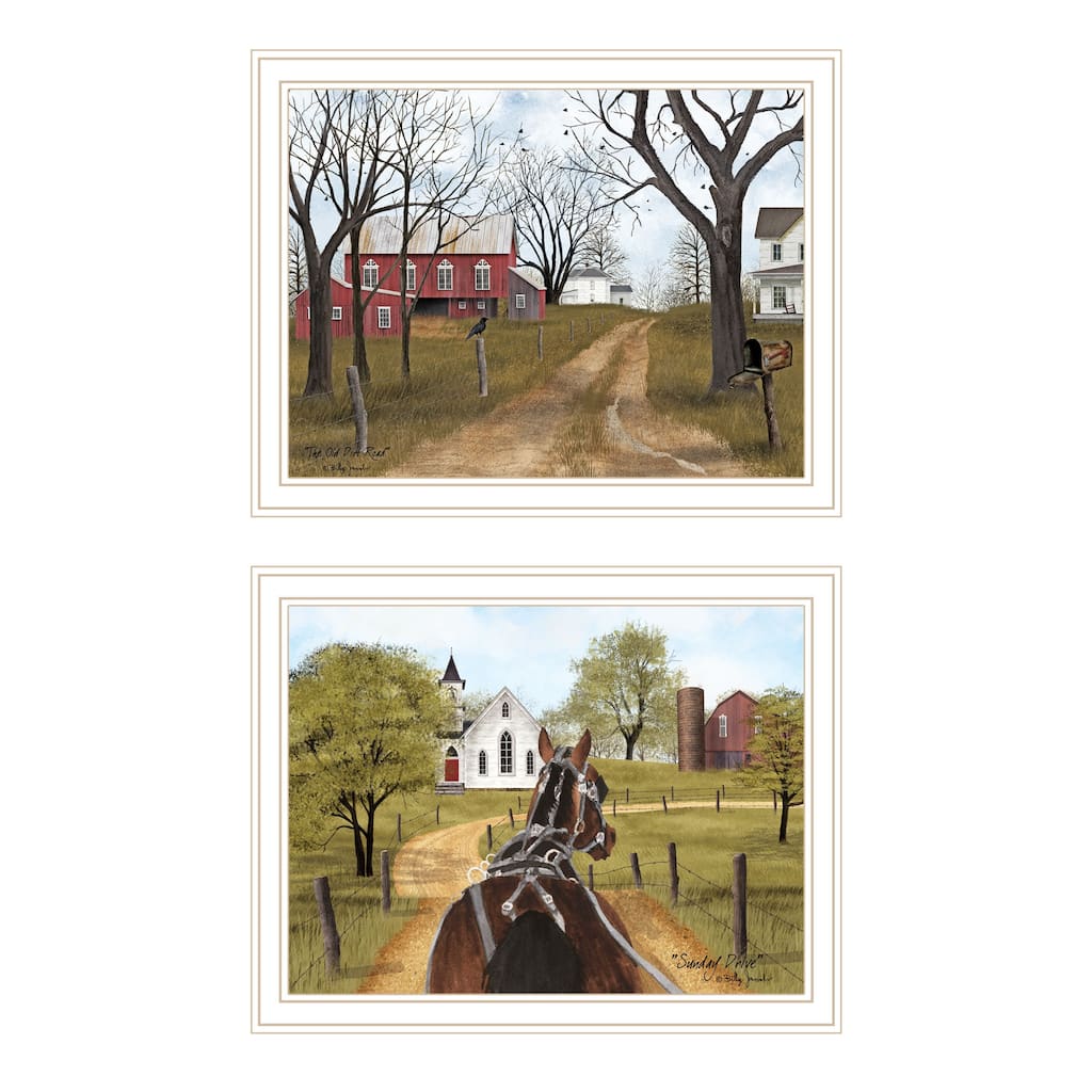 2-Piece Framed Wall Art Set - Sunday Drive & The Old Dirt Road, White Frame