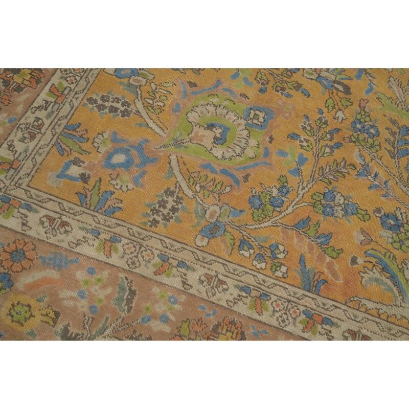 Hand Knotted Oriental 100% Wool Carpet Traditional Floral Yellow & Gold Mashad Area Rug - 12' 11'' X 9' 7''