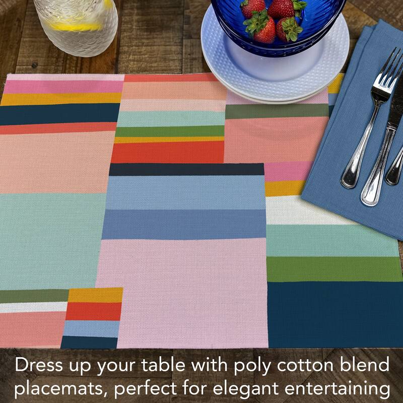 Colorblock 4-Pack Poly-Cotton Blend Placemats Manufactured in The USA Machine Washable Dryer Safe
