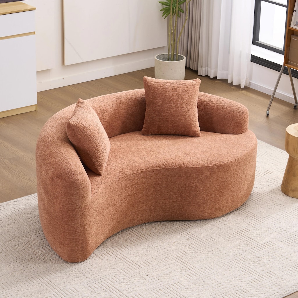 S-Curved Chenille Sectional Sofa: Dual-Depth (21.3" & 26.8"), Coral Pink, No Assembly, Compact for Small Spaces